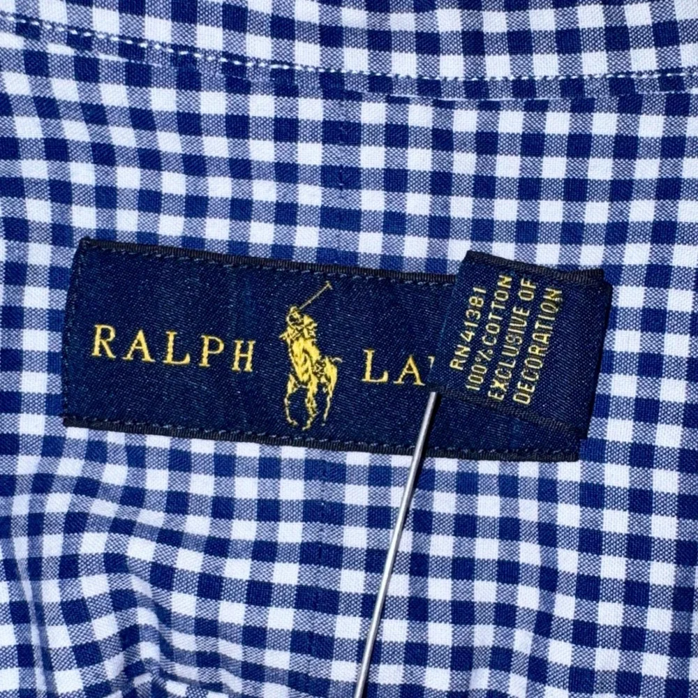 Polo Ralph Lauren Button Down Shirt Men's XL Blue Gingham Excellent Long Sleeve